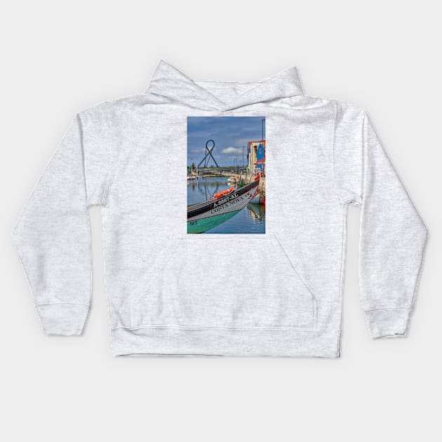 Aveiro - canal boat and bridge Kids Hoodie by mbangert